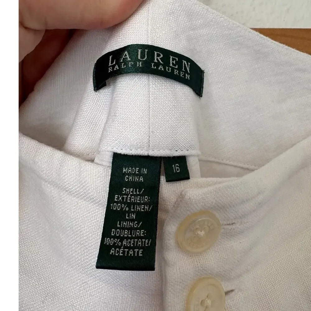 Lauren Ralph Lauren White Linen Trousers 16 Old Money Quiet Luxury - Picture 4 of 5